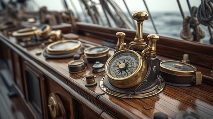 Fototapeta premium Close up of vintage ship dashboard