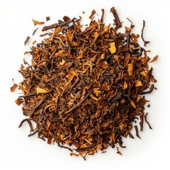 Obraz premium Small pile of loose leaf rooibos tea on a white background, ready for brewing