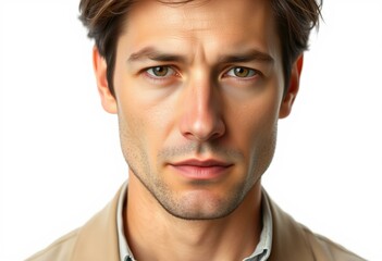 Fototapeta premium Male portrait with serious expression on white background