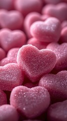 Obraz premium Pink Heart-Shaped Gummy Candies with Sparkling Sugar Coating