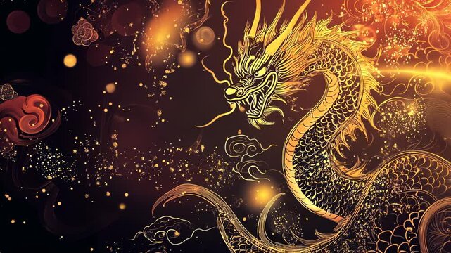 Golden Dragon Tattoo Illustration Oriental Culture Symbol in Ancient Asian Mythology Design