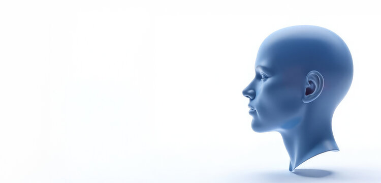 Blue human head in profile with space for text. Thought process, innovation, artificial intelligence and technology - Powered by Adobe