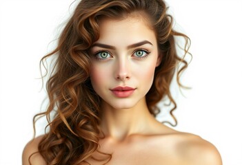 Naklejka premium Female portrait with brown hair and green eyes