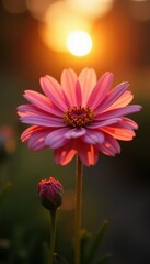 Obraz premium Sunset illuminates fragile marguerite petals, soft glow , plant, detail, orange