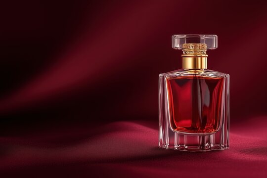 Luxuri&ouml;ses Parfumflakon auf edlem roten Stoff

