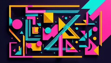Vibrant abstract geometric composition with dynamic shapes and bold colors creating a lively atmosphere