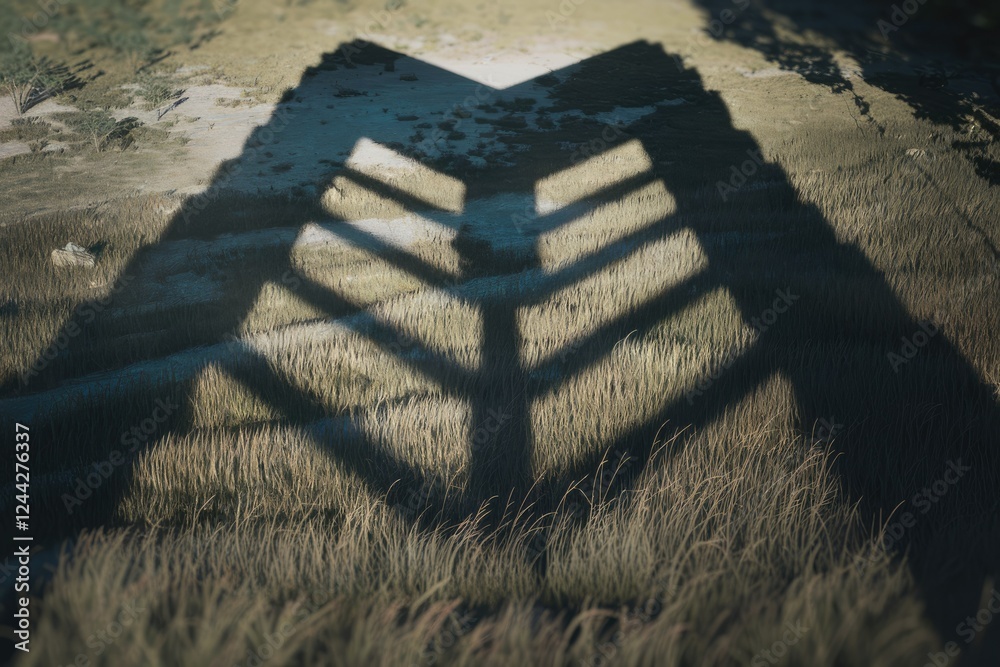 Aufkleber A geometric shadow of a structure cast on tall grass, creating an abstract image.