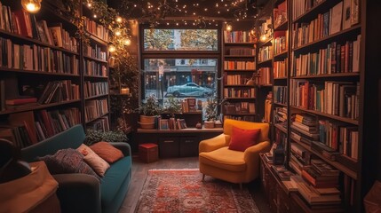 Cozy Bookstore Reading Room Filled With Books