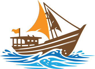 Ship and marine boat black silhouette illustration