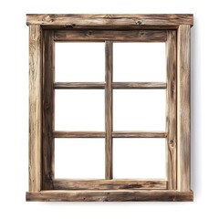 Obraz premium Weathered Wooden Window Frame with Minimal Grid Design on White Background