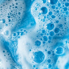 Soap foam with bubbles. Abstract blue background. Vector illustration.