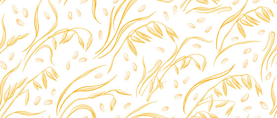 Oat spike, seed seamless pattern Agriculture field
