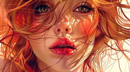 Fototapeta premium Portrait of a beautiful woman captured in a light and airy drawing style.
