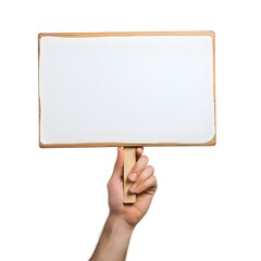 Obraz premium Hand Holding Blank Wooden Sign Against White Background