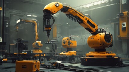 Close-up of industrial robot arm operations in a modern factory automation environment