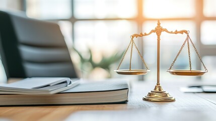 Golden Scales of Justice on Desk
