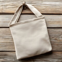 Fabric Sling Bag Mockup Displayed on Wooden Surface or Hung on Hook
