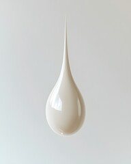 Fototapeta premium Ethereal Milk Droplet Suspended in Midair on a Pristine White Background