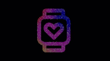 Icon watch fitness is made up of LED square shapes that shimmer and flicker. There are black dead diodes. In-Out looped. Alpha BW at the end - Powered by Adobe