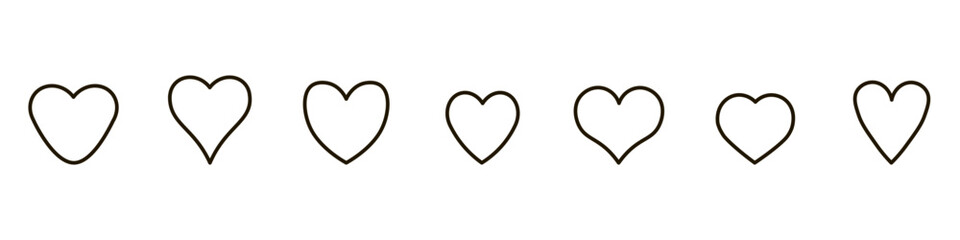 Heart icon black outline. A feeling of love. Modern flat outline design for design and decoration. Different shapes. Simple style. Vector image.
