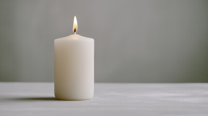 Lit candle on table, peaceful background, meditation