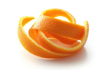 Vibrant Orange Zest Spiral: Isolated Peel Swirl on a Crisp White Background