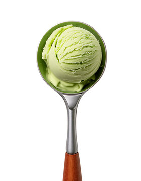 pistachio green ice cream scoop isolated