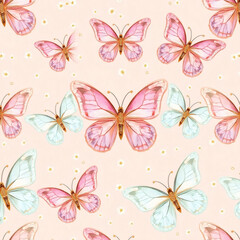 Colorful butterflies dancing in a whimsical garden on a warm summer day, creating a serene atmosphere