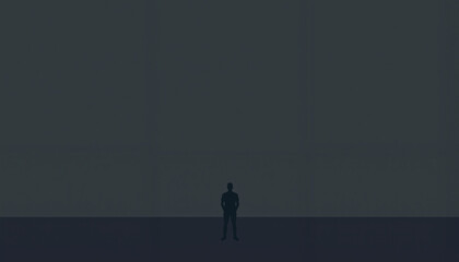 Obraz premium Silhouette of a person standing in a vast, dark space