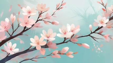 Fototapeta premium Abstract image of spring: pastel colors, blossoming branches, light brush strokes