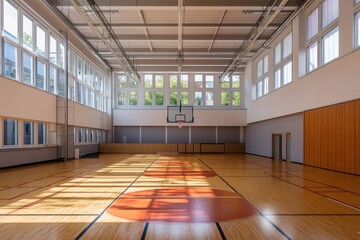 Vibrant School Gymnasium: High-Quality Interior with Indoor Court for Leisure and Sports Activities