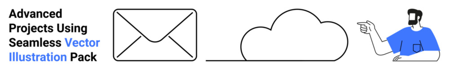 Envelope, cloud icon, and person interacting with connected lines show concepts thumbs up email, cloud storage, and workflow. Ideal for technology, networking, communication, email marketing cloud