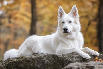 Obraz premium Majestic White Swiss Shepherd: A Portrait of the Elegant Canine in Nature