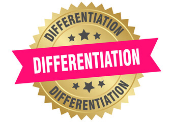 differentiation. differentiation round pink and gold label isolated on transparent background