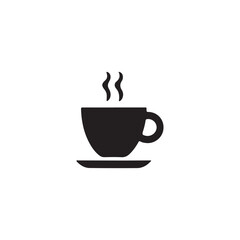 cup of coffee.Simple black and white silhouette of a steaming coffee cup.A classic, simple silhouette of a coffee cup and saucer, with rising steam.