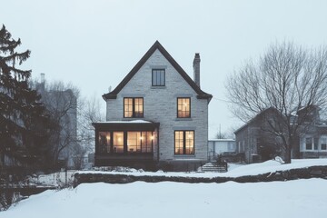 Naklejka premium Cozy winter evening at a charming house.