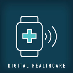 Obraz premium Modern digital clock and health plus logo design. Creative digital clinic company design, corporate identity. vector