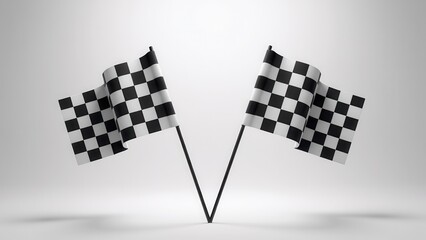 Two checkered flags crossed against a plain background, symbolizing the end of a race or competition.