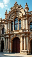 Fototapeta premium Grand architectural facade, intricate details, Congress, daytime