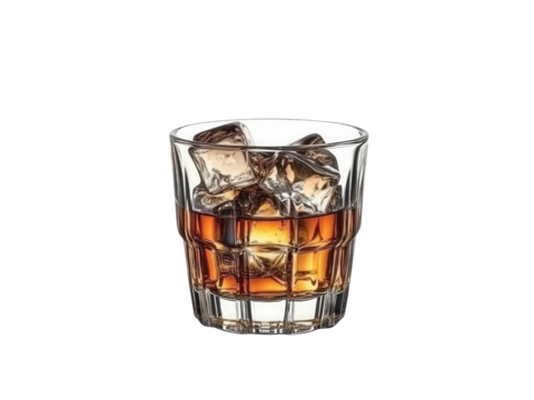glass of ice on whiskey isolated on transparent background.