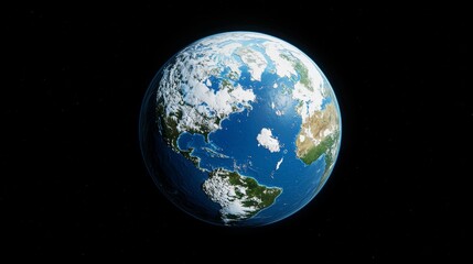 Obraz premium Earth viewed from space showcasing its blue oceans, landmasses, and clouds against a dark backdrop of the universe