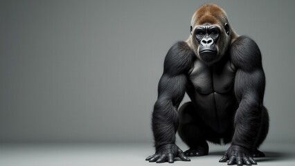 A powerful gorilla with a blurred face, showcasing its muscular build and strong presence.