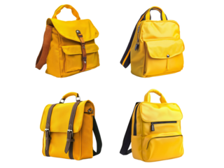 Yellow school bag isolated on transparent background.