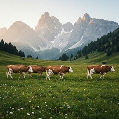 Naklejka premium cows grazing in the mountains