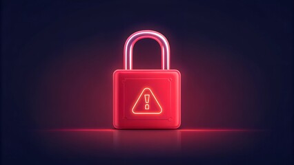 Cybersecurity threat alert red padlock with warning symbol on digital background
