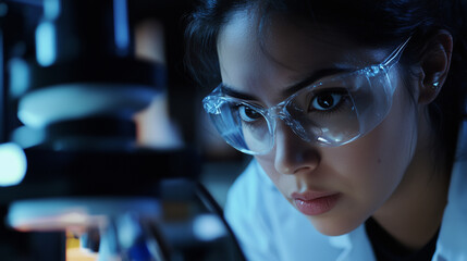 Hispanic Female Digital Forensics Expert Analyzing Data on Computer Screen in Professional Setting