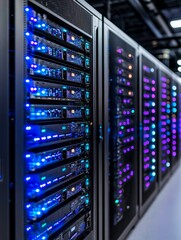 Advanced Technology Server Room Setup - High-tech data center, powerful servers,  network infrastructure, digital technology,  future innovation.