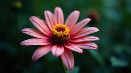 Obraz premium A close-up of a pink flower with yellow stamens, showing delicate petals and a detailed center.