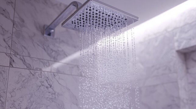 Luxurious rainfall showerhead delivering a revitalizing experience in an elegant bathroom setting