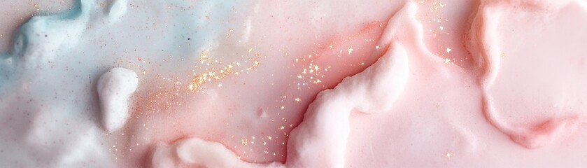 Fototapeta premium Soft pastels create a serene celestial backdrop filled with gentle stars, designed to evoke tranquility. The center remains clear for a logo, inviting mindfulness and relaxation